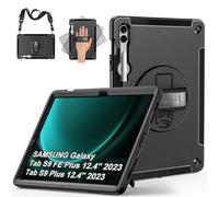 Coque pour Galaxy Tab S9 FE Plus/S9 Plus: Miesherk Housse Etui de Protection Antichoc 3 Couche Case pour Samsung Tab S9 FE+/S9+ Plus 12.4 Pouces-Porte Stylo-Support Rotatif-Dragonne/Bandoulière-Noir