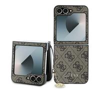 Coque Pour Galaxy Z Flip 6 Guess En Cuir Synthétique Marron Avec Chaîne Dorée