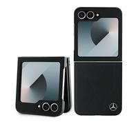 Coque Pour Galaxy Z Flip 6 Mercedes En Cuir Véritable Noir Compatible MagSafe