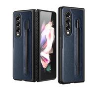 COQUE pour Galaxy Z Fold 3 5G,étui en Cuir de Protection de charnière Mince et Pliable avec Fente pour Stylo, Housse de téléphone Pliable pour Samsung Galaxy Z Fold 3 5G-Bleu