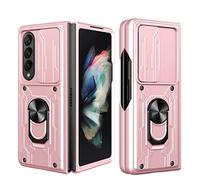 Coque pour Galaxy Z Fold 4 5G avec étui coulissant pour appareil photo, coque de protection robuste anti-rayures antichoc et anti-chute avec anneau de support pour Samsung Galaxy Z Fold4 (or rose)