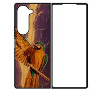 Coque Pour Galaxy Z Fold 6 Bois Silicone Perroquet Eclair Animal Perruche Antichoc Oiseau Orage Violet Animaux Design Housse Samsung
