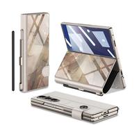COQUE pour Galaxy Z Fold 7 avec Film, étui à Rabat en Cuir et Verre avec Emplacement pour Stylo, Support pour Samsung Galaxy Z Fold 7-Champagne