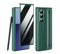 Coque pour Galaxy Z Fold 7 avec Un Stylet, étui Fold 7 avec Privacy Protecteur d'écran Avant + S Pen Slot + Protection de charnière, étui en Cuir pour Samsung Galaxy Z Fold7-Green