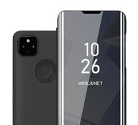 cadorabo Coque Compatible avec Google Pixel 4A en Tourmaline Noir - Miroir Clear View - Pochette de Protection avec Fonction de Support Protection à 360 Degrés Style Livre Ultra Slim Case