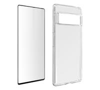 Avizar Coque pour Google Pixel 6 Pro Silicone Souple Film Verre Trempé 9H Noir