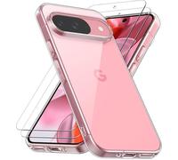 Coque pour Google Pixel 9/9 Pro avec 2 Verre Trempé Anti-Jaune Étui de Protection Antichoc Transparente TPU Silicone - TECHTA