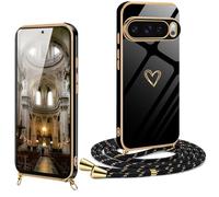 Coque pour Google Pixel 9 Pro XL avec Cordon Antichoc Housse Google Pixel 9 Pro XL Silicone avec Motif Coeur d'amour Mignon Lanyard Case Téléphone Portable Google Pixel 9 Pro XL Case avec Collier