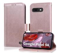 Coque pour Google Pixel 9a Etui Housse Portefeuille [RFID Blocage] Housse en PU Cuir Vintage Double Stitch Business Etui à Rabat Case [Fentes pour Cartes] [Pochette de Portefeuille] -Rose