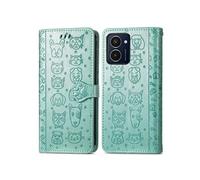 Coque pour HMD Pulse Pro Etui Magnétique Portefeuille Mignon Chat Embossée PU Cuir Flip Antichoc Housse avec Fentes pour Cartes ZURSANA Vert