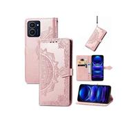 Coque pour HMD Pulse Pro Etui Portefeuille à Rabat Magnétique en Cuir PU Motif Mandala avec Emplacements pour Cartes et Cordon Antichoc Rose
