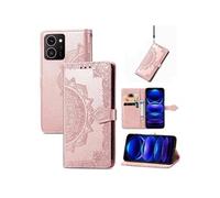 Coque pour HMD Skyline Etui Portefeuille à Rabat Magnétique en Cuir PU Motif Mandala avec Emplacements pour Cartes et Cordon Antichoc Rose