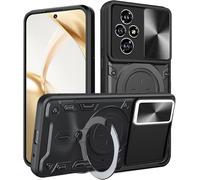 Coque Pour Honor 200 - Hybride Pc/Tpu Antichoc Avec Bumper, Anneau Support 360° + Plaque Magnétique, Cache Objectif Coulissant, Noir