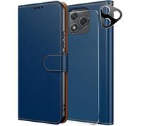 Coque pour Honor 400 Lite 5G avec Verre Trempé et Caméra Protecteur,Etui Protection Housse Premium en Cuir PU-Bleu Nuit