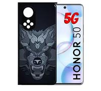 Coque Pour Honor 50 5g - Loup Fond Gris - Silicone - Noir