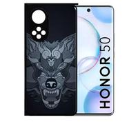 Coque Pour Honor 50 - Loup Fond Gris - Silicone - Noir