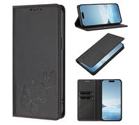 Coque pour Honor 600 Smart Housse Cuir PU Fente Carte Fonction Support Étuis à Rabat Blocage RFID Motif Papillon Etui Portefeuille pour Honor 600 Smart, Noir
