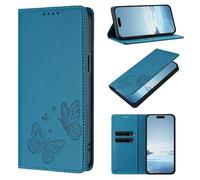 Coque pour Honor 600 Smart Housse Cuir PU Fente Carte Fonction Support Étuis à Rabat Blocage RFID Motif Papillon Etui Portefeuille pour Honor 600 Smart, Bleu
