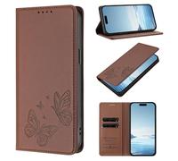 Coque pour Honor 600 Smart Housse Cuir PU Fente Carte Fonction Support Étuis à Rabat Blocage RFID Motif Papillon Etui Portefeuille pour Honor 600 Smart, Marron