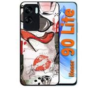 Coque Pour Honor 90 Lite - Motif Girly Fond Blanc - Silicone - Noir