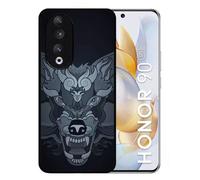Coque Pour Honor 90 - Loup Fond Gris - Silicone - Noir