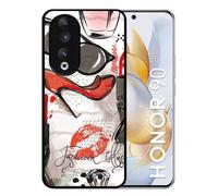 Coque Pour Honor 90 - Motif Girly Fond Blanc - Silicone - Noir