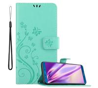 cadorabo Coque Compatible avec Honor 9X Lite en Turquoise Floral - Housse Protection en Design de Fleur avec Fermoire Magnétique, Stand Horizontal et 3 Fentes Cartes - Etui Poche Folio Case Cover