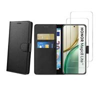Coque pour Honor Magic 8 Lite 5G et 2 Verres Trempé - Portefeuille Noir Rabat Clapet Aimanté Rangement Cartes Phonillico®
