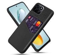 Coque pour Honor Play 60 Plus 5G,Antidérapant,Pprotection Contre la Chute à 360°,Résistance aux Empreintes digitales,Caisse en Cuir en Toile et en PU avec 1 Fente pour Cartes derrière-Black