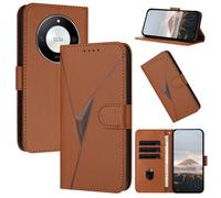 Coque pour Honor X50/X9b/Magic 6 Lite 5G,Cuir Etui Premium Housse Folio Flip Case,Carte Magnétique,Marron gaufrage triangulaire E68
