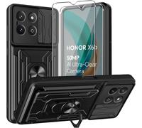 Coque Pour Honor X6b 4g ¿ Cache Caméra Coulissant, Pc Rigide + Bumper Tpu Anti-Choc, Anneau Magnétique 360° + 2 Verres Trempés, Noir