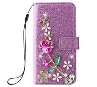 Coque pour Honor X8C 4G Glitter Bling Cuir PU Pochette de Portefeuille avec Fleur de Rose Strass Fonction Support Étui à Rabat Magnétique Phone Case Pocket pour Honor X8C 4G