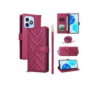 Coque pour Honor X8D Etui Portefeuille pour Téléphone Portable en Cuir PU Souple avec Fermeture Magnétique Bandoulière Longue et Porte-cartes Rouge