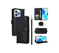Coque pour Honor X8D Etui Portefeuille pour Téléphone Portable en Cuir PU Souple avec Fermeture Magnétique Bandoulière Longue et Porte-cartes Noir