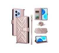 Coque pour Honor X8D Etui Portefeuille pour Téléphone Portable en Cuir PU Souple avec Fermeture Magnétique Bandoulière Longue et Porte-cartes Rose