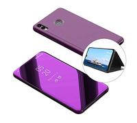 Coque pour Huawei Honor 10 Lite Rabat Transparent Clapet Mirroir Flip Cover Miroir Portefeuille PU Cuir Housse De Protection Galvanoplastie Translucide Folio Rabattable Anti-Rayures Case-Violet Clair