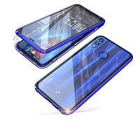 Coque pour Huawei Honor 8X, Cover Adsorption Magnétique Bumper Métal Frame Etui Plein écran Couverture Transparent Avant et Arrière Double côtés Verre Trempé 360 Degrés Protection Housse,Bleu