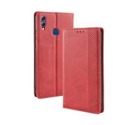 Coque pour Huawei Honor 8X,Flip magnétique rétro,étui de téléphone en Cuir PU,Conception de Portefeuille avec 3 Fentes à Cartes et 1 Pince à Argent -Red