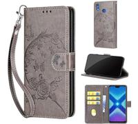Coque pour Huawei Honor 8X / View 10 Lite / V10 Lite Étui, Antichoc Cuir Portefeuille Etui Housse avec [Fentes pour Cartes] Compatible Huawei Honor 8X / View 10 Lite / V10 Lite Grey