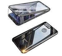 Coque pour Huawei Honor View 20 Cover Magnétique Adsorption Technologie 360 Degrés Protection Etui Transparent Verre Trempé Plein écran Avant et Après Housse Bumper Métal Frame Etui Flip Case,Noir