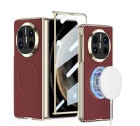 COQUE pour Huawei Mate X6, 2 en 1 galvanoplastie Phantom Shell Film étui pour téléphone Portable intégré avec Anneau magnétique Invisible, Housse en Cuir Ultra Fine pour Huawei Mate X6-Rouge