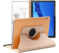 Coque Pour Huawei Mediapad T5 10.1, Etui Rotatif 360, Housse Protection Pu Cuir, Or/Doré + Verre Trempé[Coq9126026]