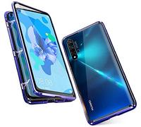 Coque pour Huawei Nova 5T/ Honor 20 Cover Adsorption Magnétique Housse Métal Bumper Frame Transparent Avant et Arrière Verre Trempé Case 360 Degrés Complet Protection Étui Antichoc Coque Cover,Bleu