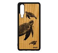 Coque pour Huawei P30 en Bois et Silicone Tortue Animal Case Marin Jolie Animaux Telephone Design de mer Luth Nature Souple Gris Ocean