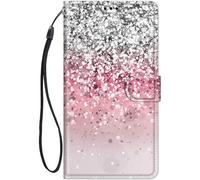 Coque Pour Huawei P30 Lite Housse Cuir Avec Silicone Etui Portefeuille Antichoc Étui À Rabat Et Folio Magnétique Support Stand Fonction Élégant Motif Pour Filles Femmes - Argent Rose(Q1393)