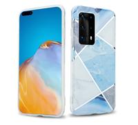 cadorabo Coque pour Huawei P40 Pro en Marbre Gris Blanc Bleu no.2 - Housse Protection en Silicone TPU en Motif Mosaïque - Ultra Slim Fin Gel Case Cover Bumper