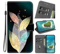Coque pour Huawei P50 Étuis à Rabat Folio Protection Housse Cuir PU Portefeuille[Fermeture Magnétique][Emplacements Cartes][Stand Feature]- Feuilles colorées, fluorescentes, Multicolores