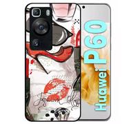 Coque Pour Huawei P60 - Motif Girly Fond Blanc - Silicone - Noir