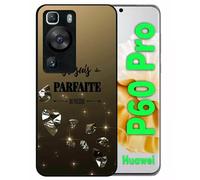 Coque Pour Huawei P60 Pro - Je Suis Parfaite Ou Presque Fond Diamant - Silicone - Noir
