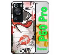Coque Pour Huawei P60 Pro - Motif Girly Fond Blanc - Silicone - Noir